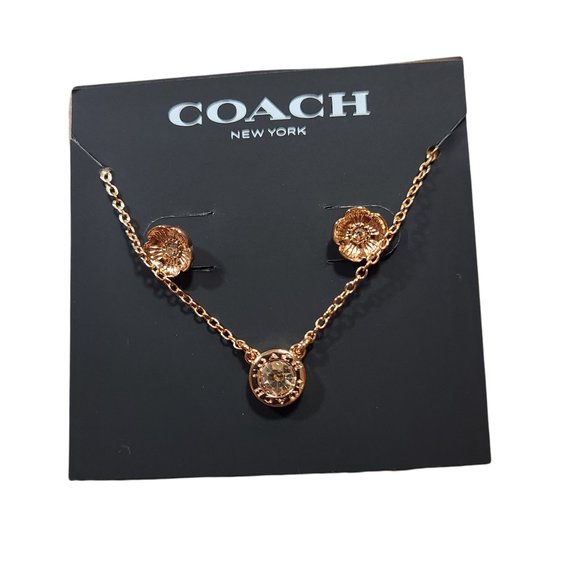 Coach Tea Rose Earrings and Open Circle Necklace - Picture 3 of 8